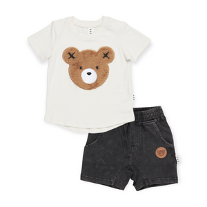 Huxbaby Huxbear T-Shirt & Slouch Shorts Set ~ Almond Milk/Vintage Black