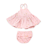 Oh Baby! Printed Gauze Dress & Bloomer Set ~ Gold Stars/Pale Pink