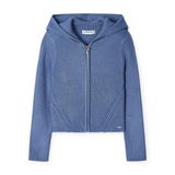 Mayoral Girls Knit Ribbed Zip Hoodie 7-12 ~ Blue