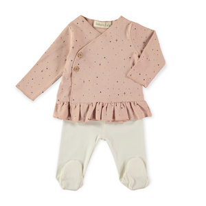 Babyclic Twinkle Ruffle Kimono Top & Footed Pants Set ~ Pink/Cream