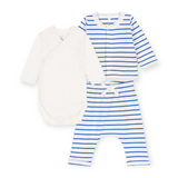 Petit Bateau Striped Cardigan, Pants & Onesie Set ~ White/Blue