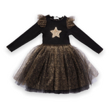 Petite Hailey l/s Frill Tutu Dress ~ Black/Gold