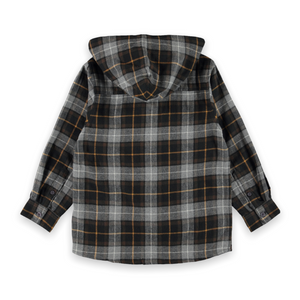 Molo Boys Rizz Plaid Button Down w/ Hood ~ Grey Brown Check
