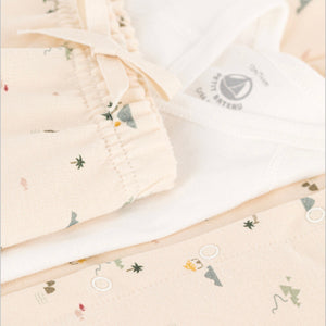Petit Bateau Cardigan, Pants & Onesie Set ~ Desert Scene/Cream