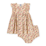 Petit Bateau Baby Flutter Sleeve Dress w/ Bloomer ~ Cream/Multi Floral