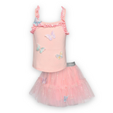 Baby Sara Ruffle Tank w/ Butterflies & Tulle Skirt Set ~ Pink