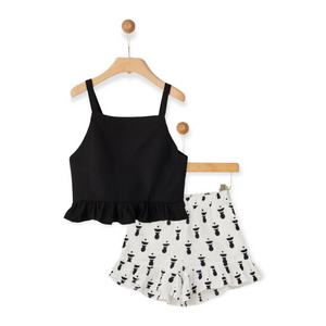 Yell-Oh! Girls Peplum Tank & Printed Bermuda Shorts Set ~ Black/White
