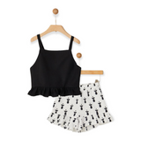 Yell-Oh! Girls Peplum Tank & Printed Bermuda Shorts Set ~ Black/White