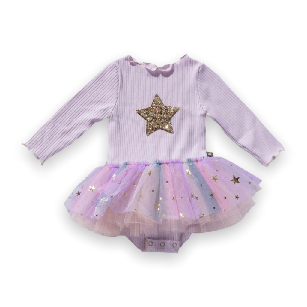 Petite Hailey Baby Multi Star Tutu Onesie ~ Purple