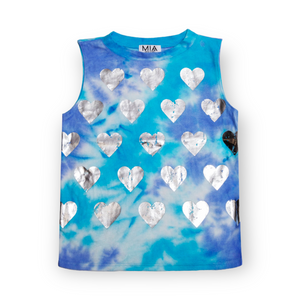 MIA New York Hachi Foil Hearts Tank & Ruffle Shorts Set 7-12 ~ Blue Tie Dye