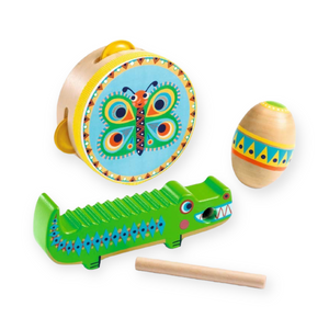 Djeco Animambo 3pc Musical Set ~ Crocodile Guiro, Maracas & Tambourine