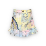 Baby Sara Unicorn Printed Embellished Denim Skirt w/ Ruffle ~ Multi Tie Dye
