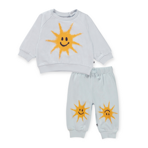 Molo Baby Disc Sweatshirt & Simeon Sweatpants ~ Iced Blue Sun
