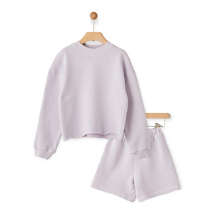 Yell-Oh! Girls Raw Hem Sweatshirt & Sweatshorts Set 7-12 ~ Lavender
