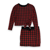 T2Love Hacci Side-Tie Top & Skirt Set ~ Black/Red Houndstooth