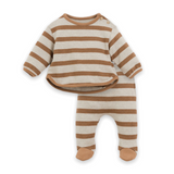 Play Up Baby Boy Striped Sweatshirt & Footed Pants Set ~ Oatmeal/Brown