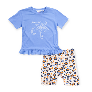 Munster Kids Stardust Tee & Moonstone Bike Shorts Set ~ Ultramarine/Dusk Leopard