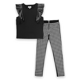 MIA New York Flutter Sleeve Top and Zipper Pants 2pc Set ~ Black/Houndstooth