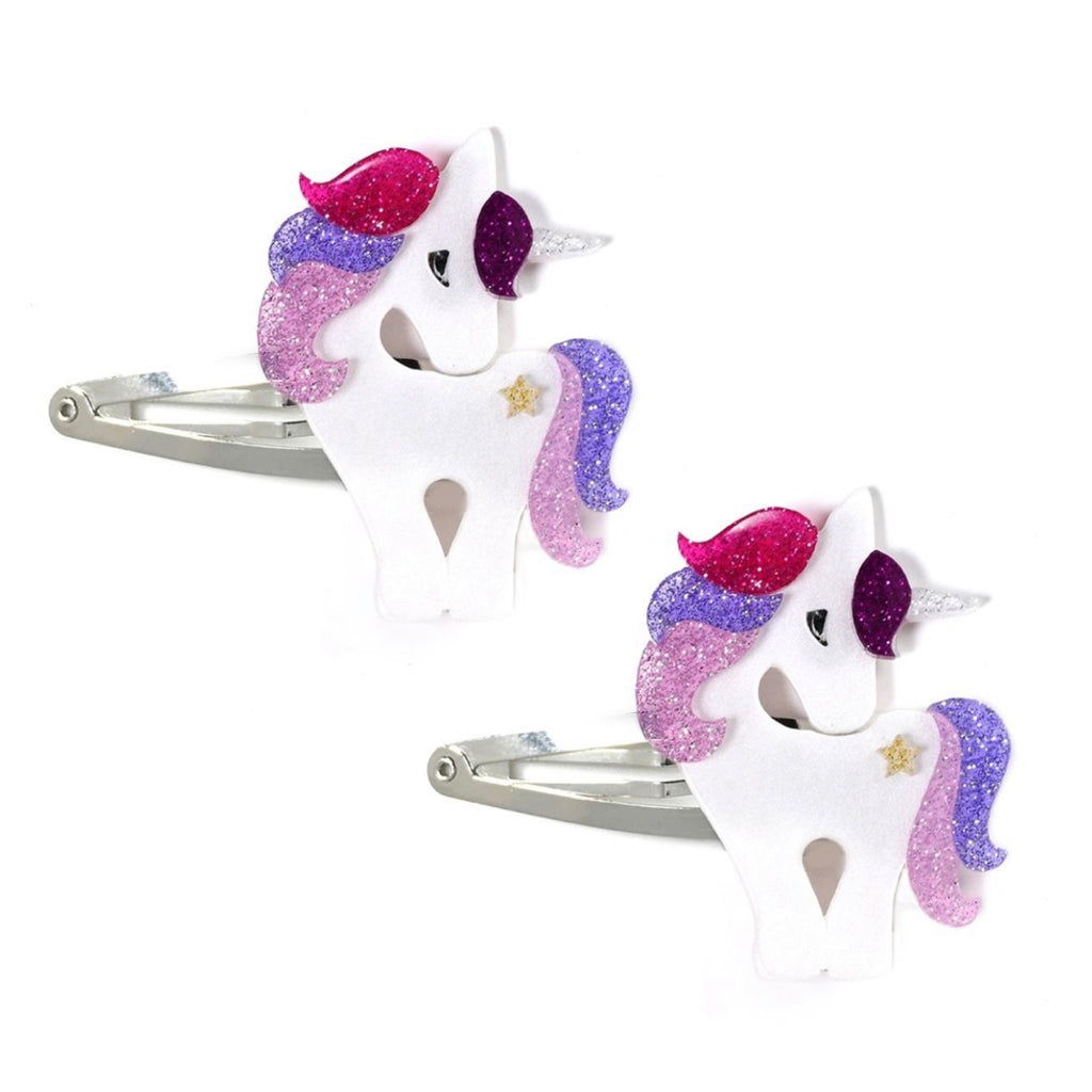 Lilies & Roses Unicorn Snap Clips ~ Pink Glitter