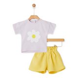 Yell-Oh! Girls Flower Tee & Cotton Jacquard Shorts Set ~ Lavender/Sunshine