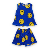 Petite Hailey Pleated Tank & Shorts Set ~ Blue Smiley