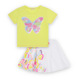 Billieblush Flippy Sequin Butterfly Tee & Skirt ~ Lemon/White