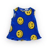 Petite Hailey Pleated Tank & Shorts Set ~ Blue Smiley