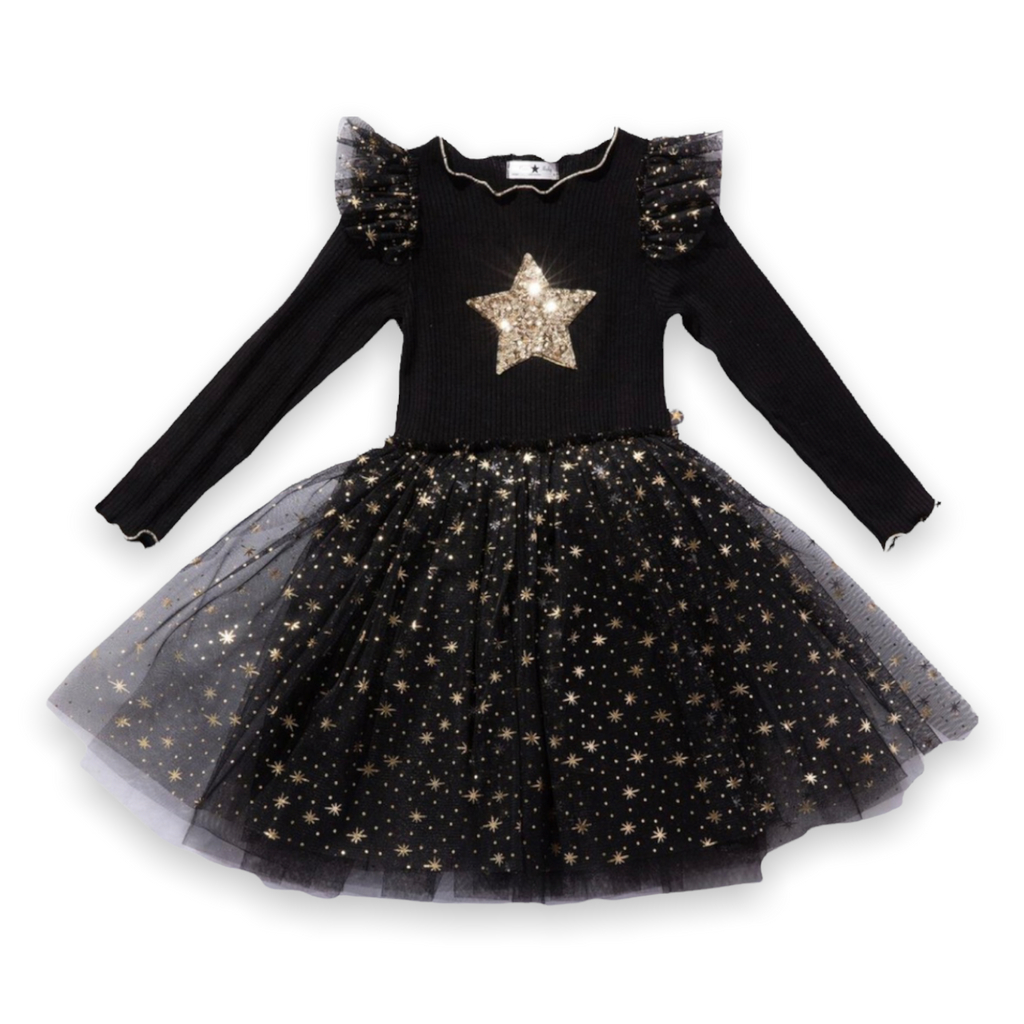 Petite Hailey l/s Frill Tutu Dress ~ Black