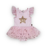 Petite Hailey Baby Frill Sleeve Sparkle Tutu Onesie ~ Pink