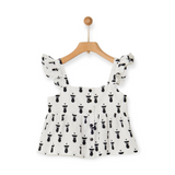 Yell-Oh! Girls Printed Button Blouse & Bermuda Shorts Set ~ White/Black