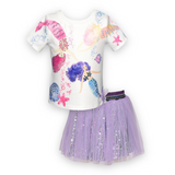 Baby Sara Embellished Mermaid Top & Sequin Tulle Skirt Set ~ White/Lavender