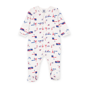 Petit Bateau Front Snap Printed Footie ~ White/Parisian