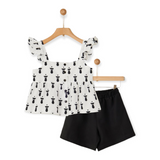 Yell-Oh! Girls Printed Button Blouse & Bermuda Shorts Set ~ White/Black