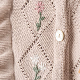 Elegant Baby Embroidered Argyle Knit Cardigan ~ Taupe