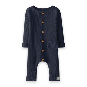 Snug Ribbed Romper w/ Pocket ~ Navy
