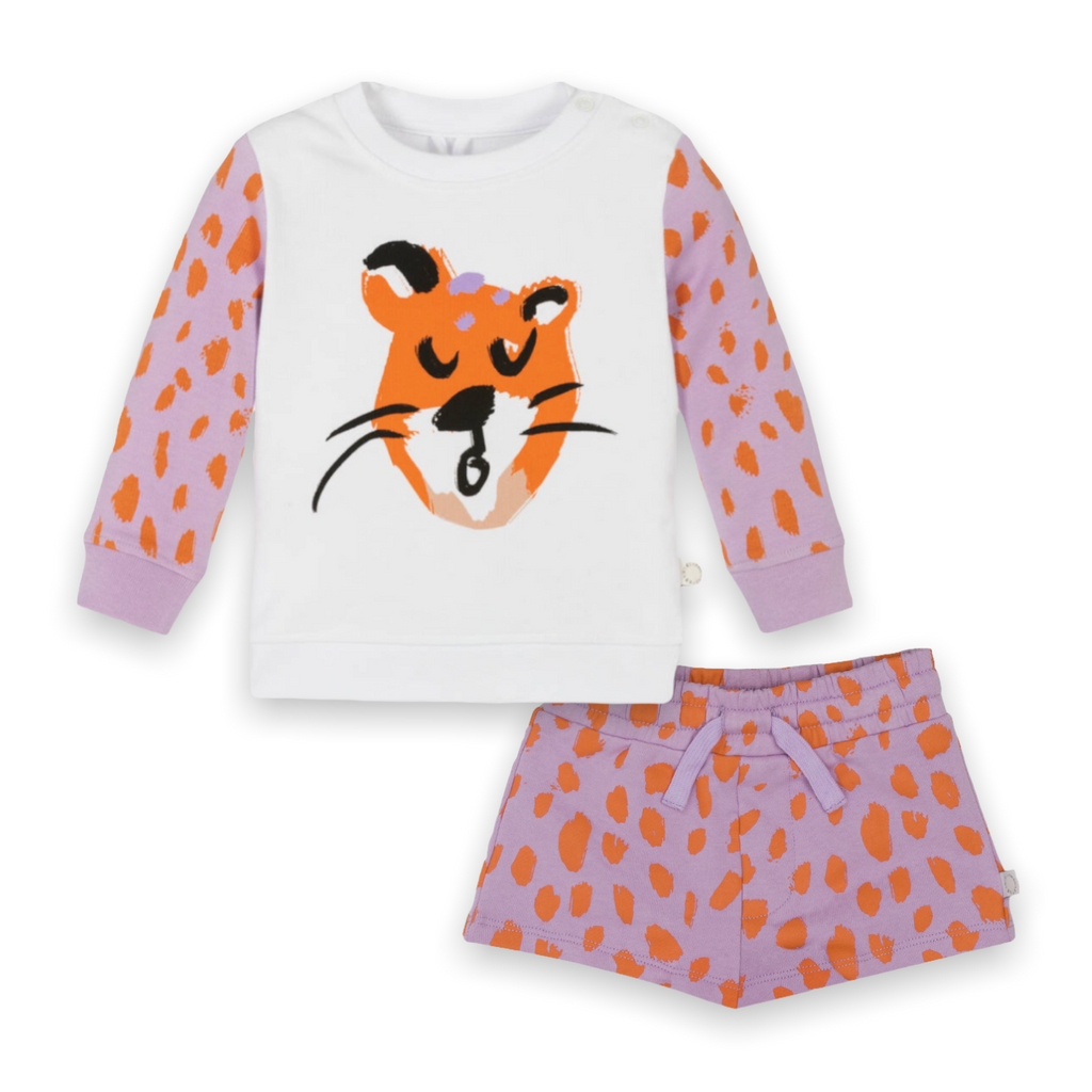 Stella McCartney Baby Girl Cheetah Face Sweatshirt & Shorts Set ~ White Lilac