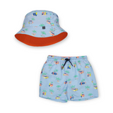 Mayoral Baby Boy Printed Swim Trunks & Hat Set ~ Palms/Light Blue