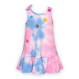 Baby Sara Ribbed Drop Waist Dress w/ Patches ~ Pink/Blue Tie Dye