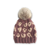 The Blueberry Hill Cheetah Knit Hat ~ Mauve/Latte