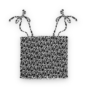 MIA New York Smocked Tie Shoulder Top ~ Black/White