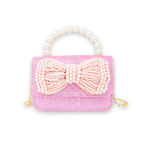 Tiny Treats Pearl Bow & Handle Glitter Handbag