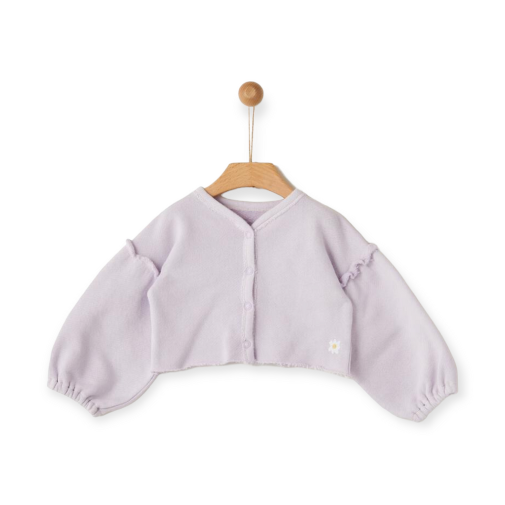 Yell-Oh! Baby Girl Balloon Sleeve Cropped Cardigan ~ Lavender