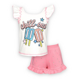 Baby Sara Chill Out Ruffle Tank & Shorts w/ Crystals Set ~ White/Pink