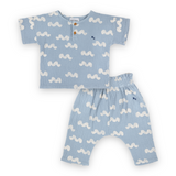 Bobo Choses Baby Printed Gauze Top & Pants Set ~ Waves/Light Blue