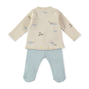 Babyclic Summer Vibes Kimono Top & Footed Pants Set ~ Cream/Blue