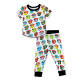 Rowdy Sprout Rolling Stones s/s Pj Set ~ White/Rainbow