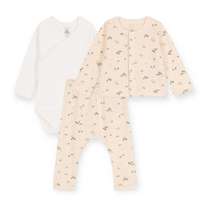 Petit Bateau Cardigan, Pants & Onesie Set ~ Desert Scene/Cream