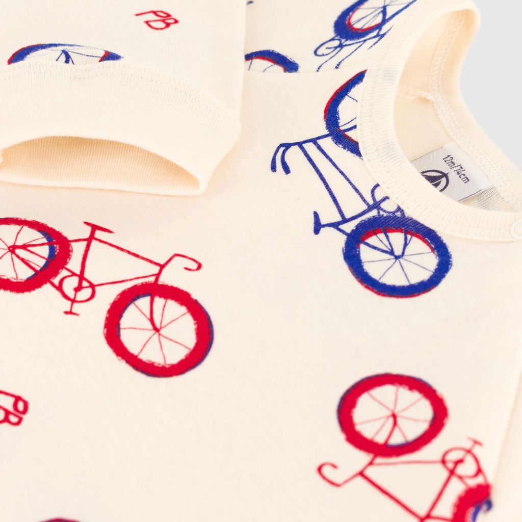 Petit Bateau Bicycle Print Zipper Footie ~ Cream/Multi