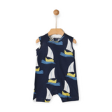 Yell-Oh! Baby Boy Printed Sleeveless Romper ~ Indigo/Sailboats