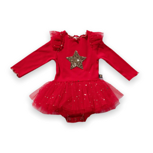 Petite Hailey Baby l/s Frill Tutu Onesie ~ Red